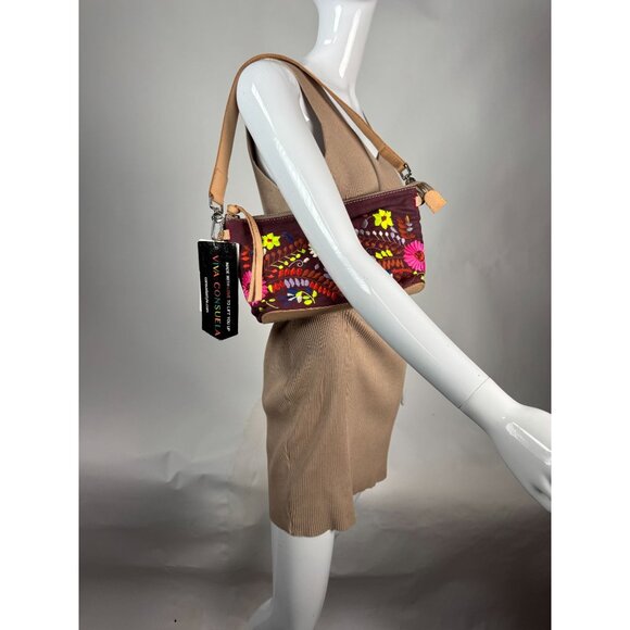Consuela Vibrant Floral Embroidered Crossbody Bag With Leather Strap & Heart Pil - Picture 9 of 16